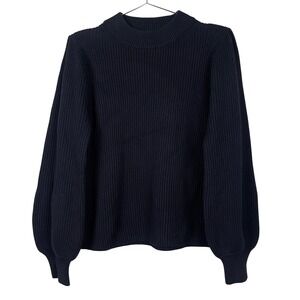 PURE COLLECTION Thick Ribbed Balloon Sleeve Sweater Cotton Wool Black Size 1416
